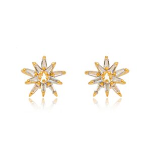 Brinco Flor Cristais Dourado